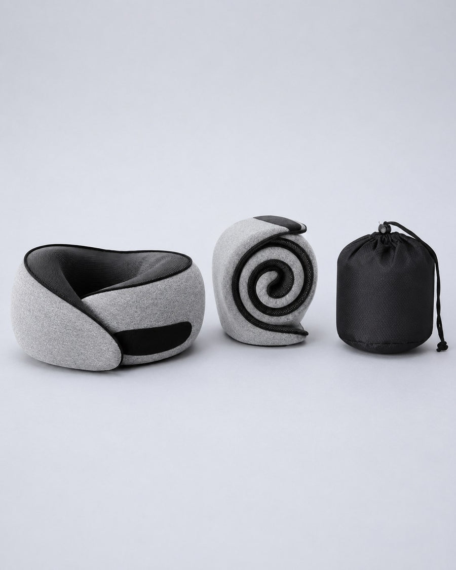 ROVE+ pillow with its included drawstring carry case