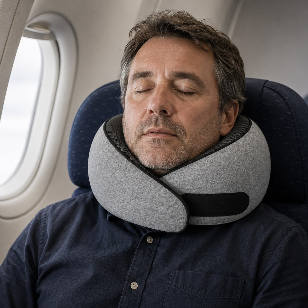 ROVE+ worn in an economy airline seat